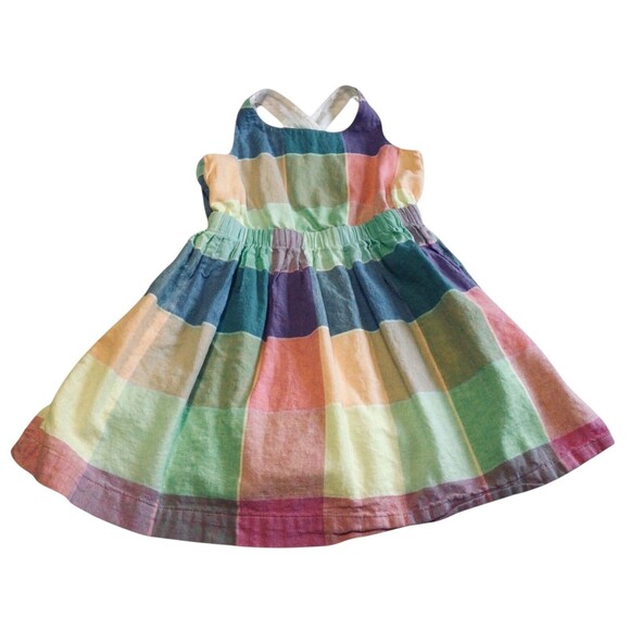 2 GAP Gingham Plaid Flower Sundress Ruffle Criss Cross Lightweight Cotton 4 5 XS - Picture 2 of 9